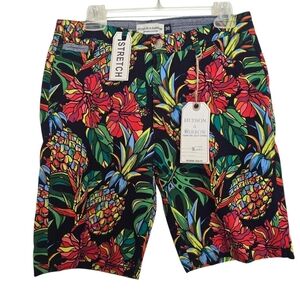 NWT Hudson & Barrow Men's Tropical Pinrapple Floral Shorts - Black Multicolor